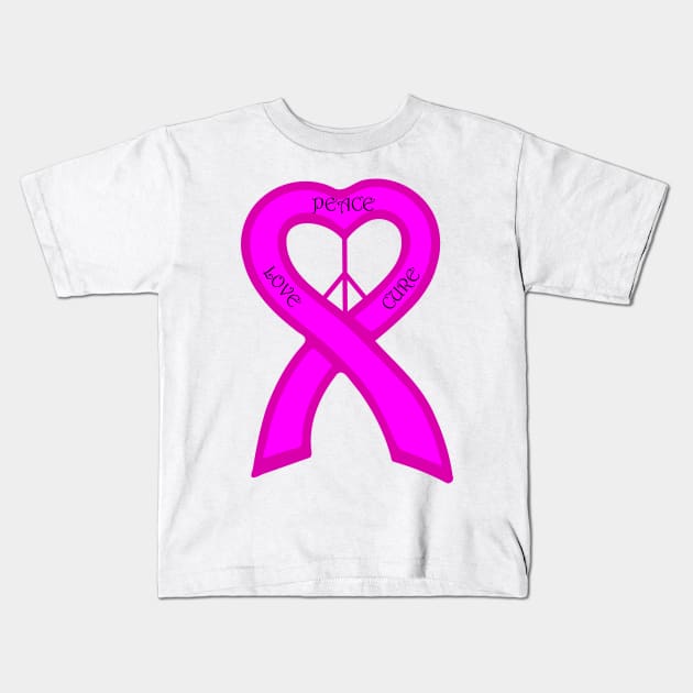 Peace Love Cure Pink Ribbon Kids T-Shirt by celtgirlz